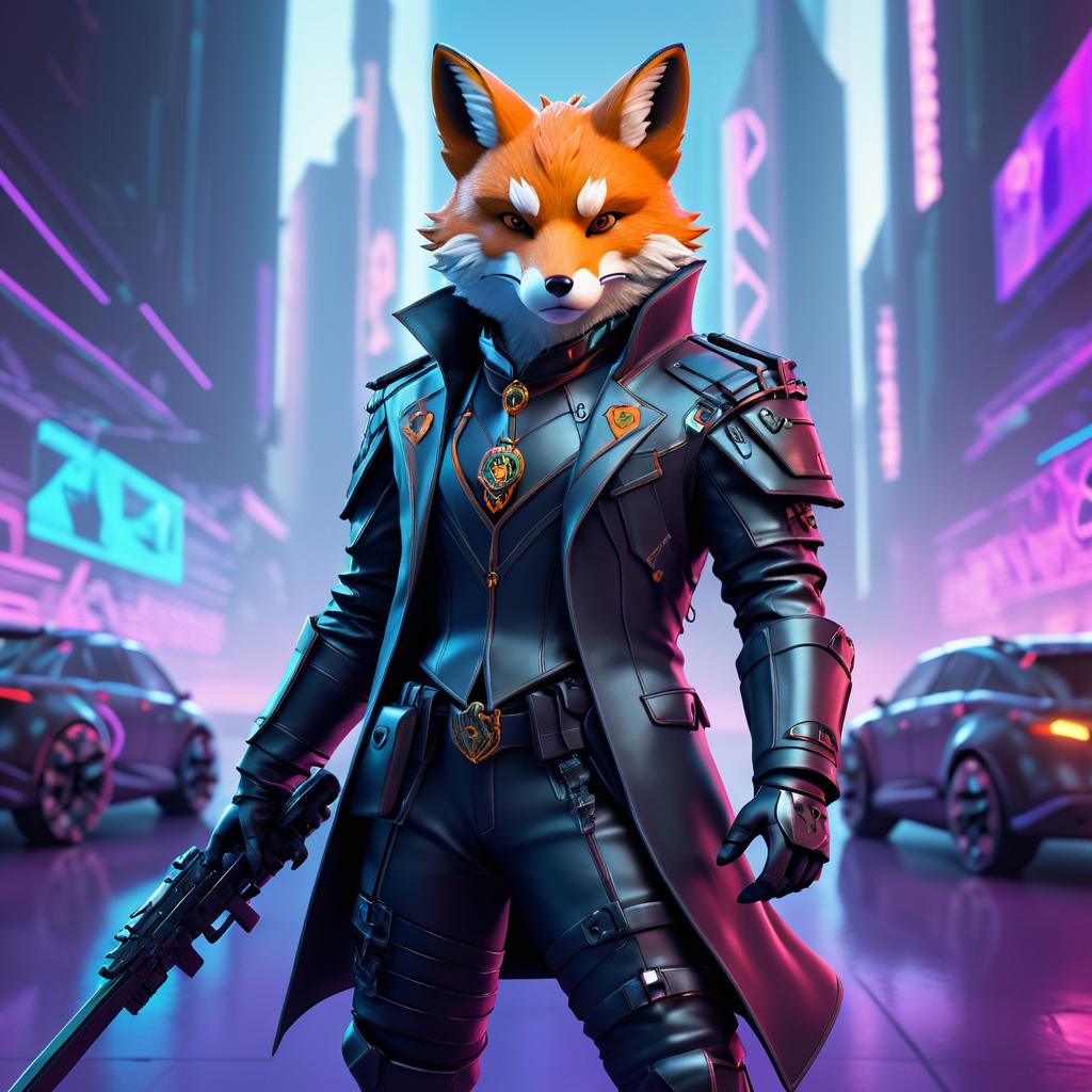 Cyberpunk Fox Combat Strategist in Surrealism