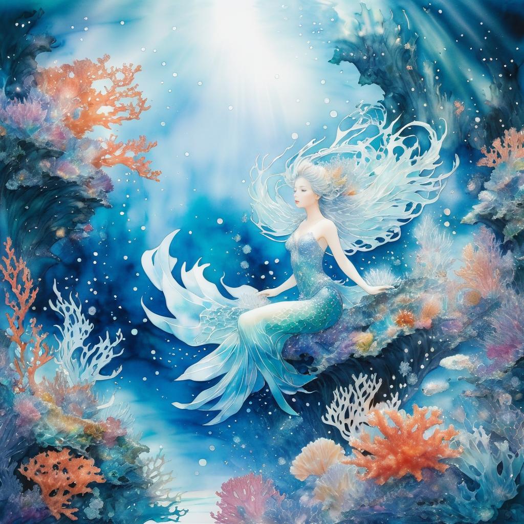 Ethereal Mermaid Amidst Coral Reef