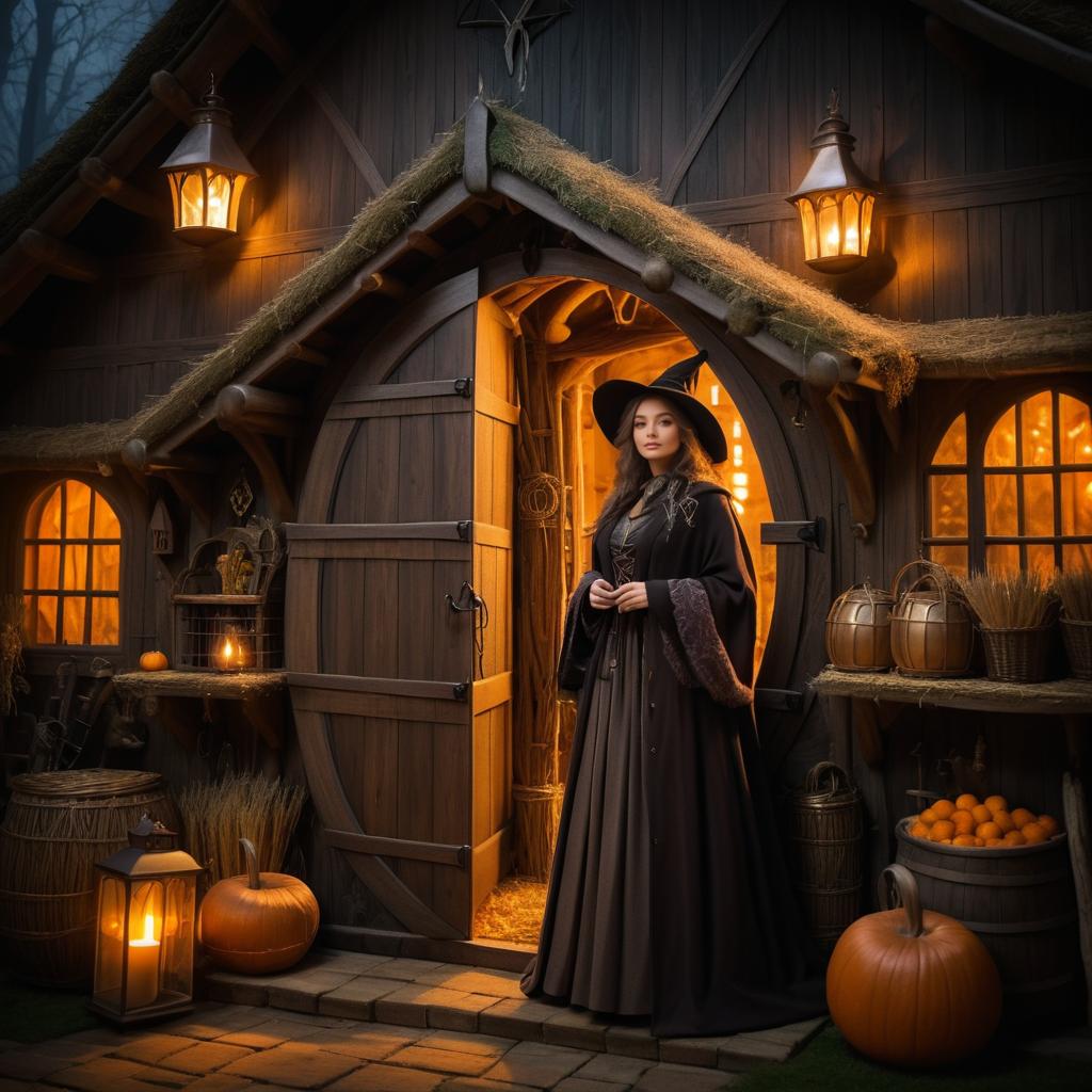 Enchanting Witch at Mystical Cottage Door