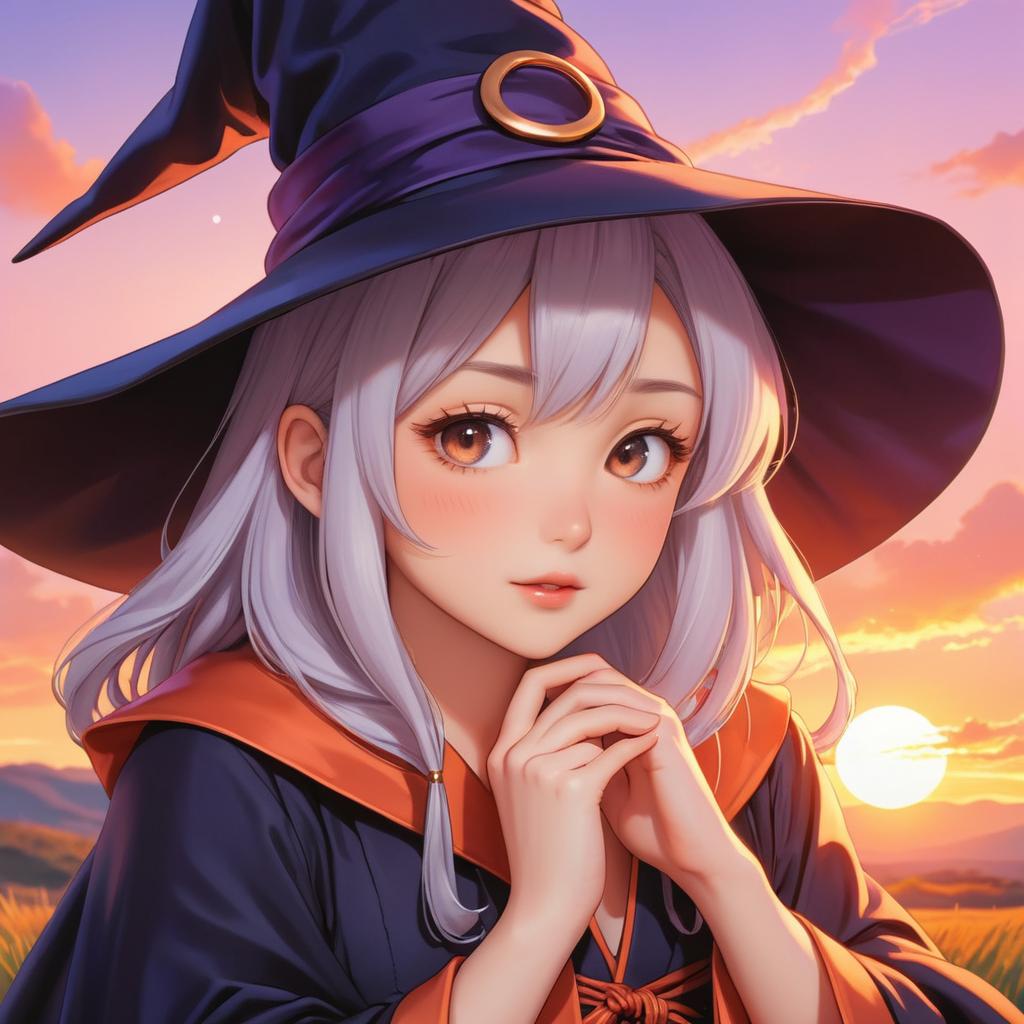 Playful Witch in Sunset Glow Art