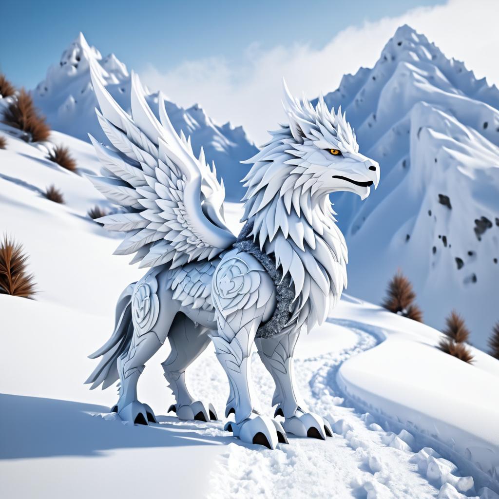 Ultra-Realistic Snow Griffin in Mountains