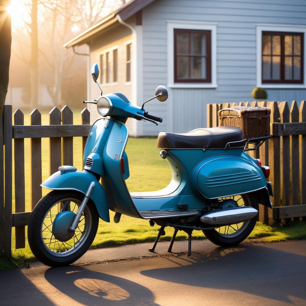 Nostalgic Moped by a Picket Fence