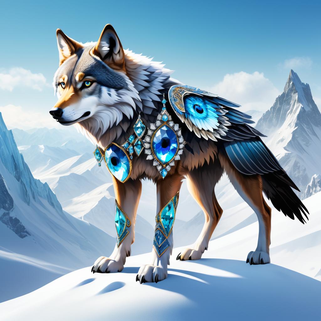 Surreal Falcon-Wolf Hybrid in Winter