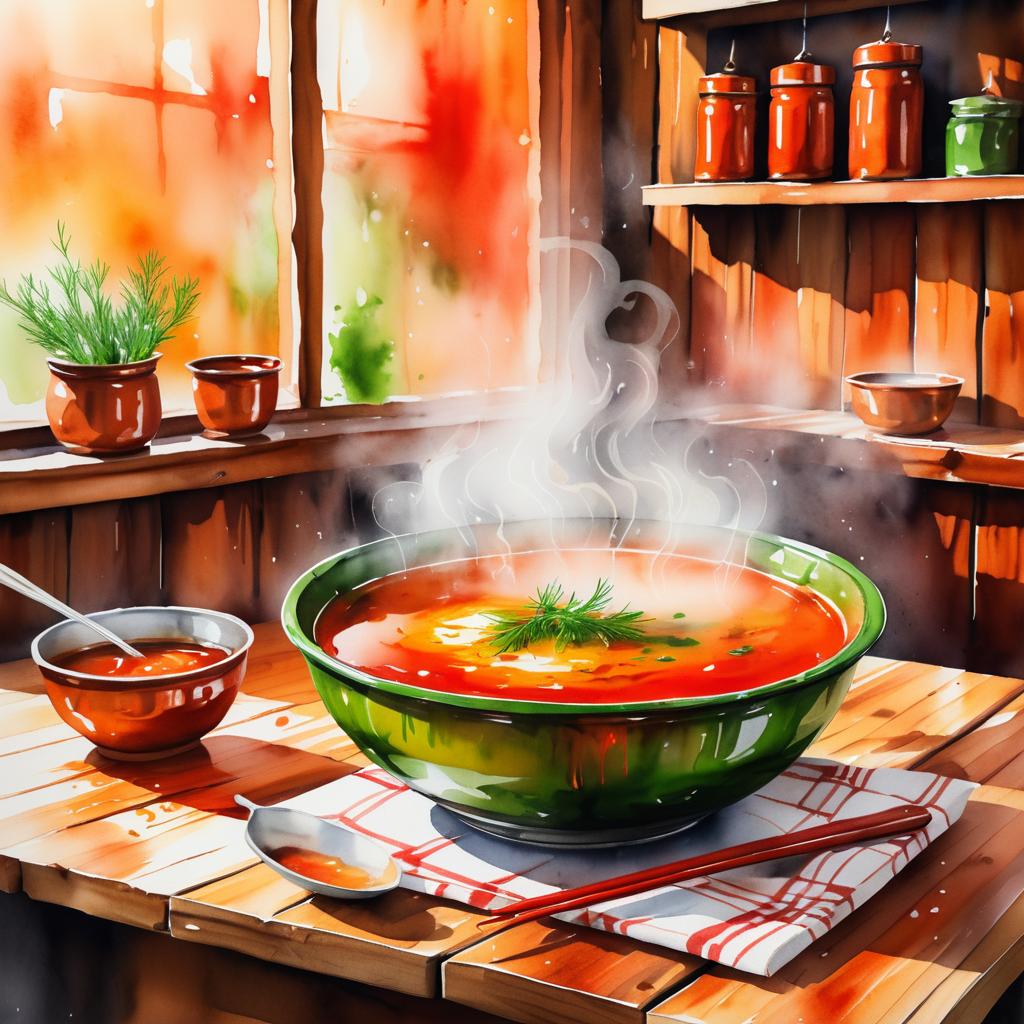 Warm Soup Elegance in Watercolor