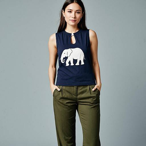 Casual Woman in Elephant Print Top
