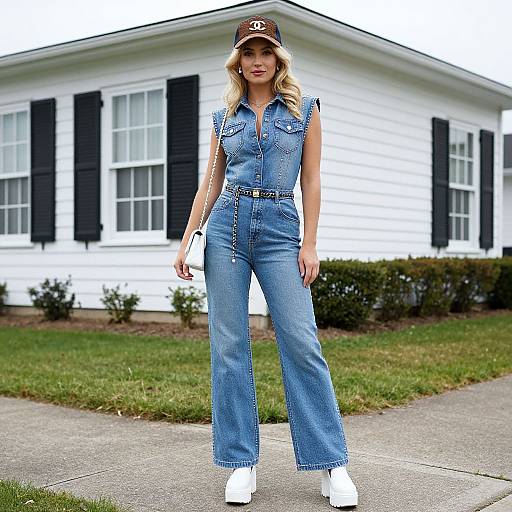 80's Denim Studded Jumpsuit Fashion