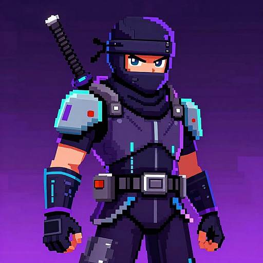 Pixelated Cyberpunk Ninja Character