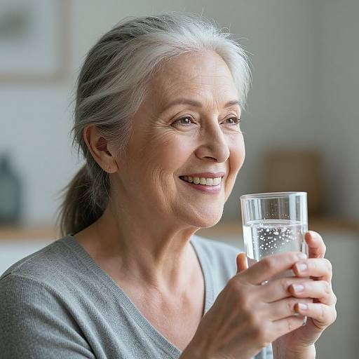 Smiling Elderly Woman Holding Sparkling Water