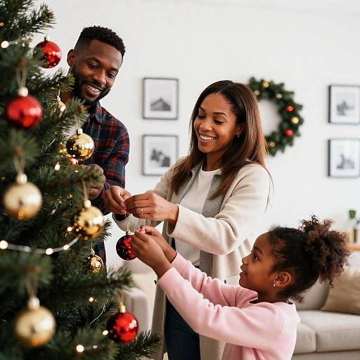 Joyful Family Decorating Christmas Tree