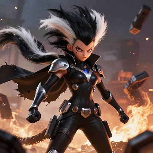 Skunk Girl Superhero in Battle