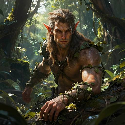 Rugged Male Half-Elf Druid in Jungle