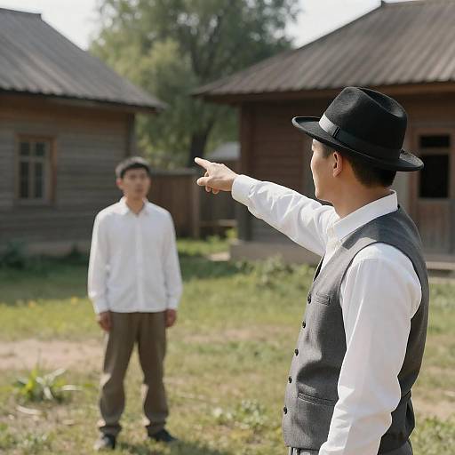 Two Men in a Vintage Grassy Setting