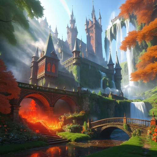 Majestic Burning Castle with Winged Horse