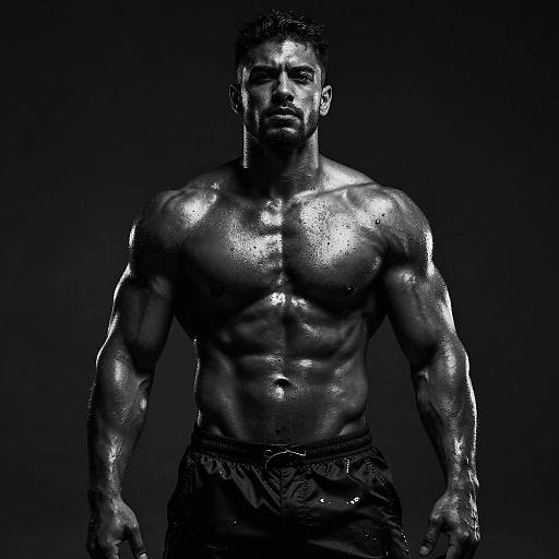 Oiled Muscular Man Under Dramatic Lighting