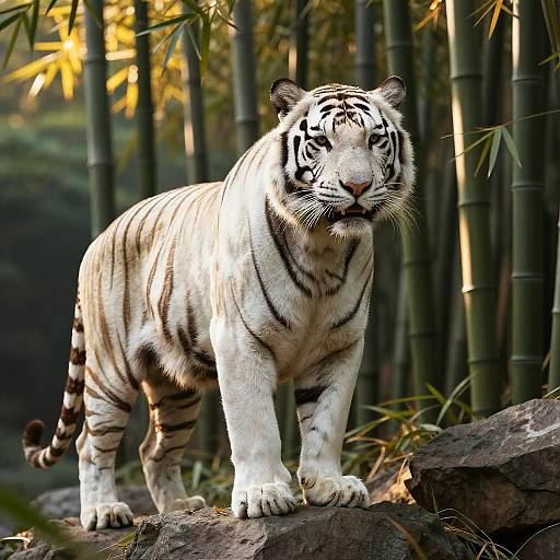 Majestic White Tiger in Bamboo Forest