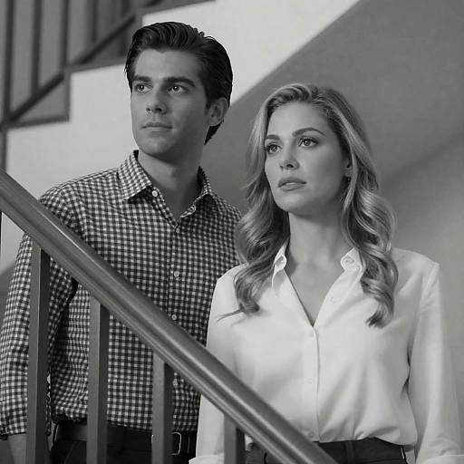 Elegant Black-and-White Staircase Portrait