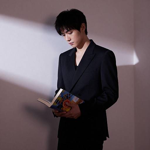 Young Man in Black Suit with Book