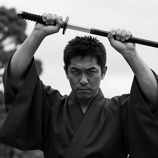 Intense Samurai in Traditional Kimono