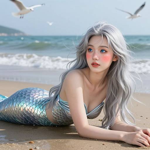 Graceful Mermaid on Shimmering Beach