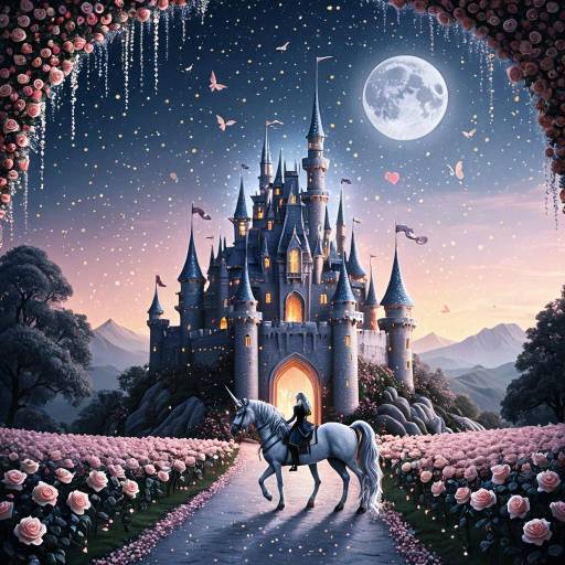 Enchanted Valentine's Day Castle Illustration