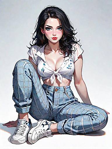 Stylish Woman in Casual Chic Outfit Sitting