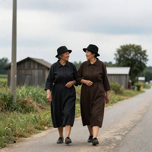 Elderly Women on a Rural Road Scene
