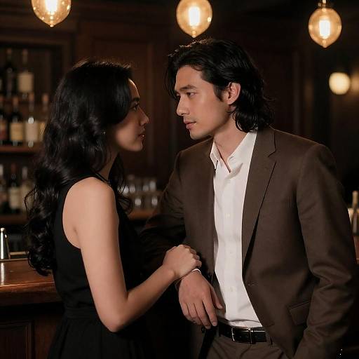 Romantic Moment in Dimly Lit Bar