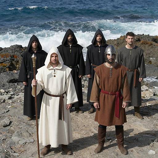 Medieval Gathering on Rocky Shore