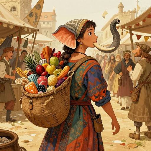 Loxodon Female Merchant in Medieval Market