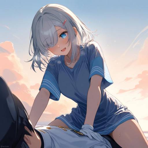 Anime Girl Leaning Over Boy at Sunset