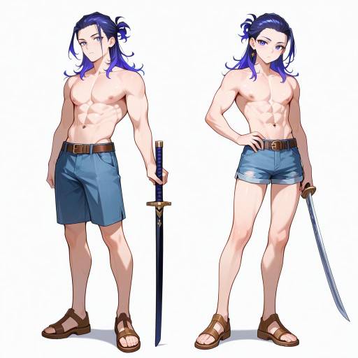 Leaning Warrior Man in Casual Attire