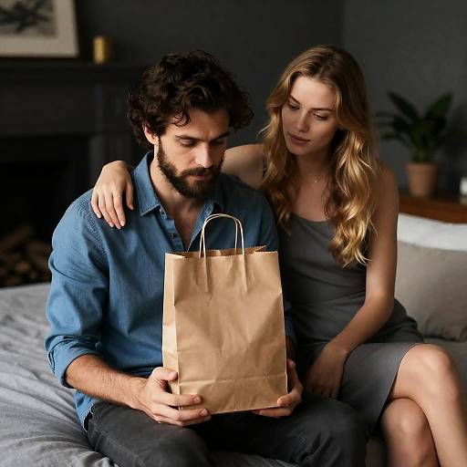 Intimate Moment: Man and Woman on Bed