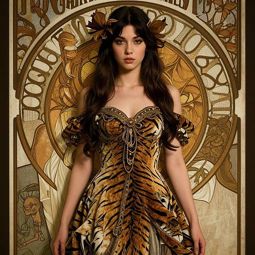Cinematic Hyperrealistic Woman in Tiger Gown