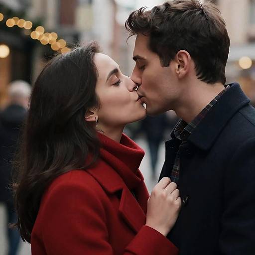 Romantic Christmas Kiss in a Couple