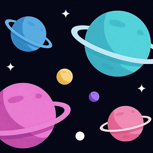 Retro Futuristic Neon Planets and Meteorites