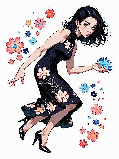 Stylish Woman in Floral Black Dress