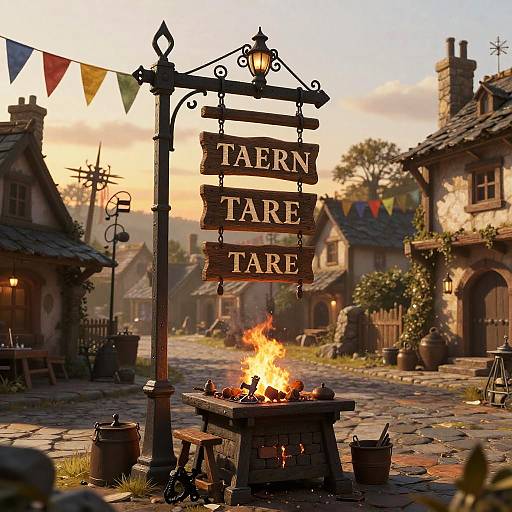 Fantasy Tavern Signsmith Forge Scene