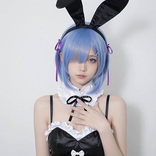 Shy Blue-Haired Bunny Maid Portrait