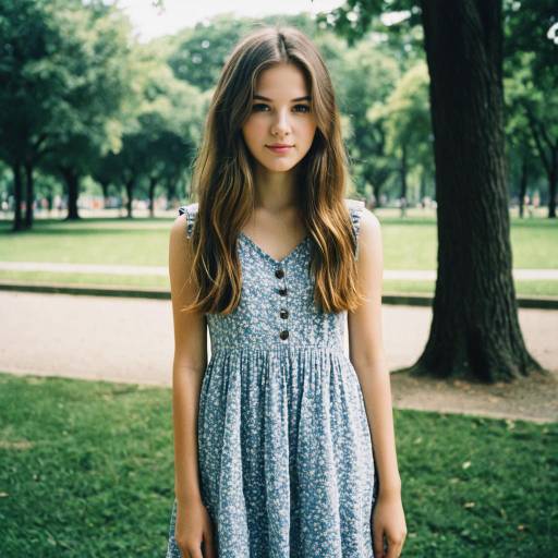 Teenage Girl with V-Cut Layers Hairstyle in Urban Park