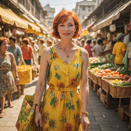 Confident Woman in Vibrant Summer Market Confident Woman in Vibrant Summer Market