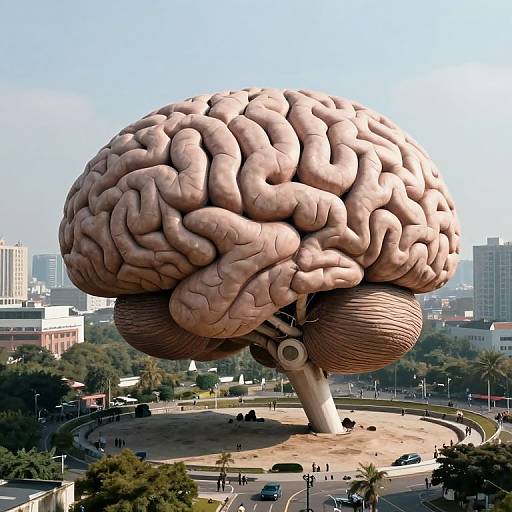 Colossal Brain Monument in Cityscape