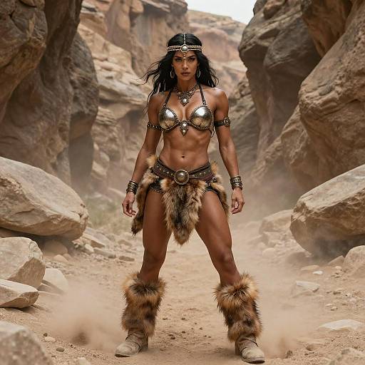 Fierce Muscular Woman in Rocky Canyon