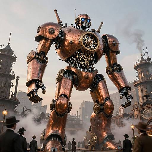 Massive Steampunk Robot in Victorian City