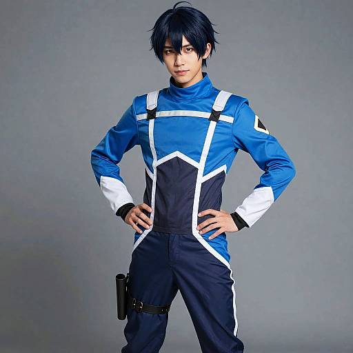 Handsome Male Cosplayer in Blue Costume