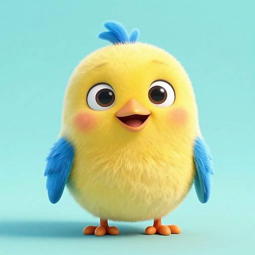Realistic 3D Cute Yellow-Blue Bird