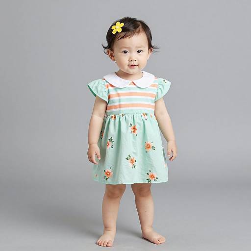 Cute toddler girl in pastel floral dress