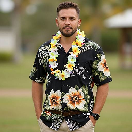Man in Hawaiian Luau Outfit