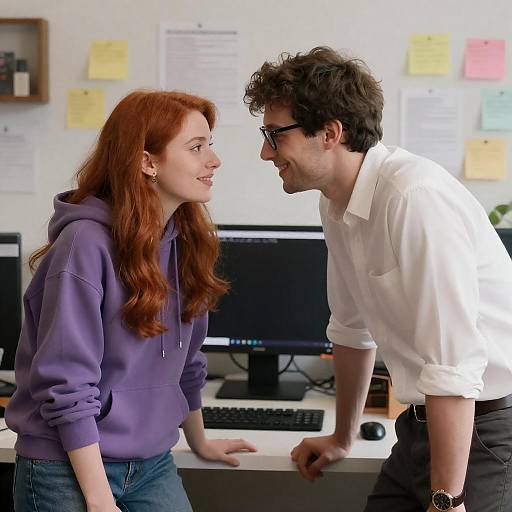 Smiling Colleagues Interacting in Office
