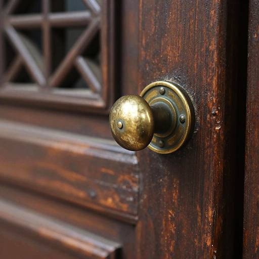 Antique Wooden Door Button Close-Up