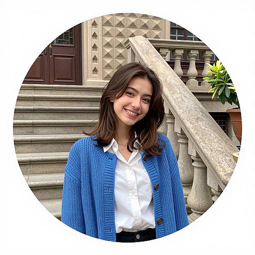 Charming Young Woman on Stone Staircase